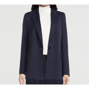 AKRIS PUNTO navy Wool Gabardine Boyfriend Blazer sz 14